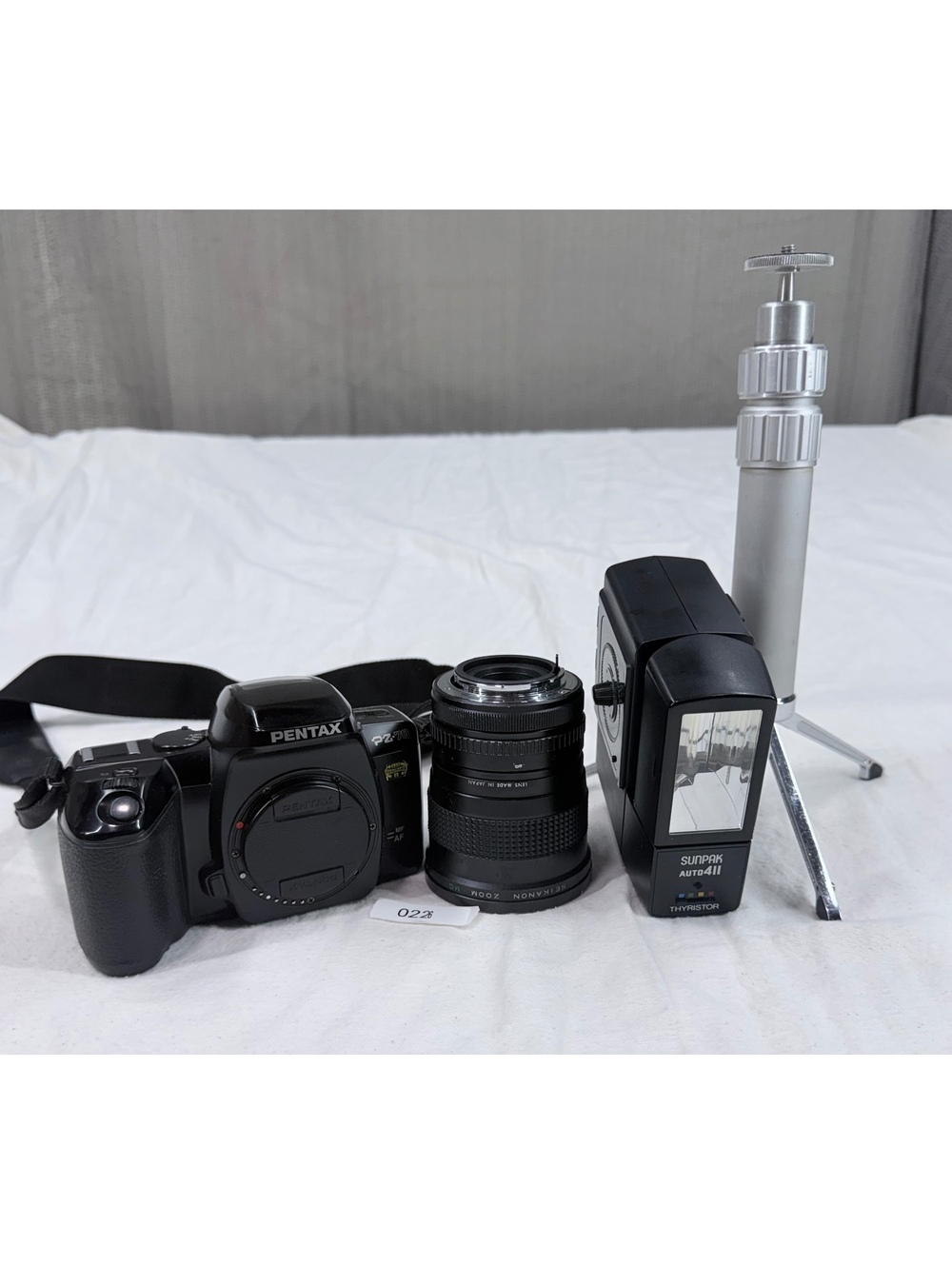 Pentax PZ-70 Film Camera with 28-80mm Lens, Sunpak Auto 411 Flash (untested)